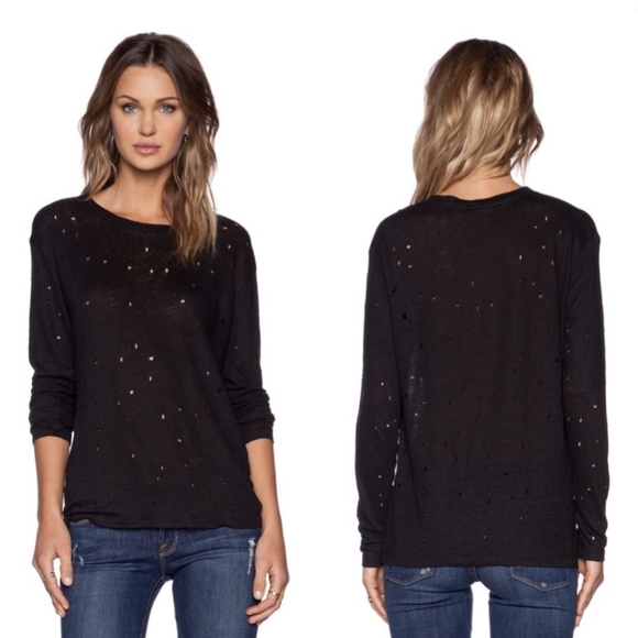 IRO Marvina Long Sleeve Distressed Linen Tee Navy Size 38(Medium) 100% Linen EUC - Picture 1 of 8